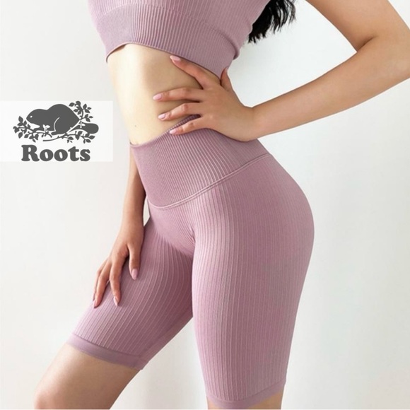 Roots Pants - Roots Pink Sculpted Ribbed Bike Shorts